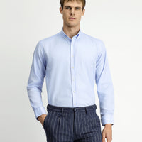 Sky Blue Long Sleeve Regular Fit Button-Down Collar Cotton Oxford Shirt