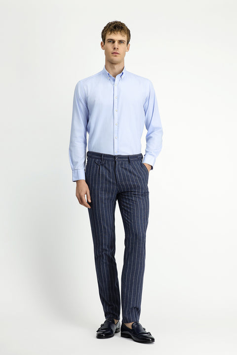 Sky Blue Long Sleeve Regular Fit Button-Down Collar Cotton Oxford Shirt