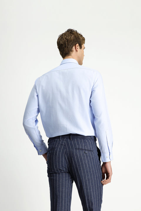 Sky Blue Long Sleeve Regular Fit Button-Down Collar Cotton Oxford Shirt