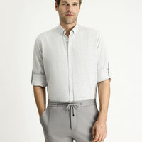 Light Navy Blue Long Sleeve Regular Fit Patterned Sporty Cotton Button-Down Collar Shirt