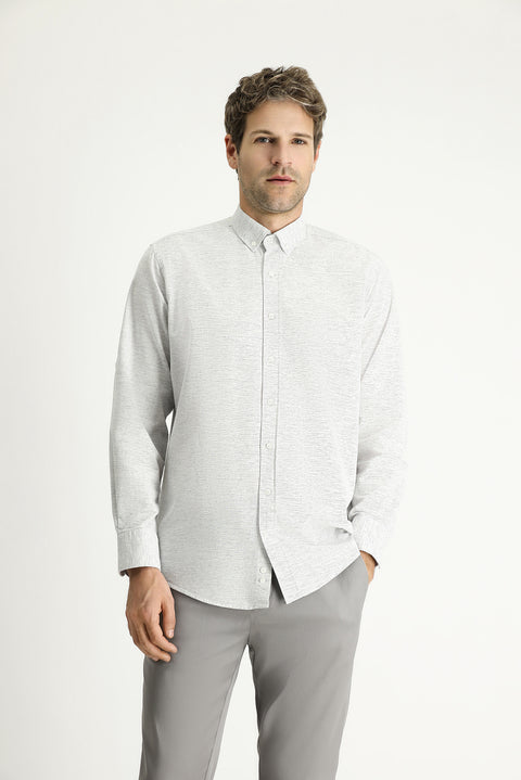 Light Navy Blue Long Sleeve Regular Fit Patterned Sporty Cotton Button-Down Collar Shirt
