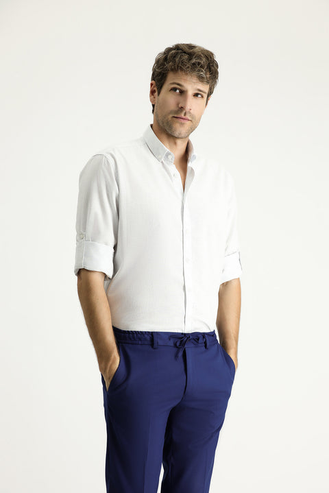 Blue Long Sleeve Regular Fit Patterned Sporty Cotton Button-Down Collar Shirt