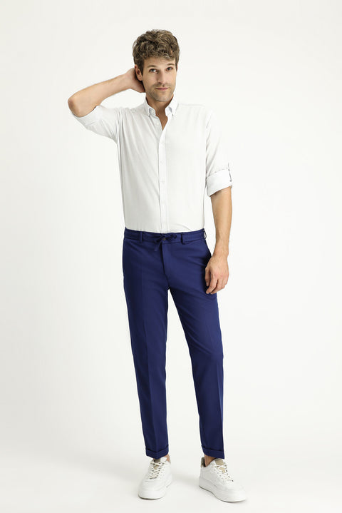 Blue Long Sleeve Regular Fit Patterned Sporty Cotton Button-Down Collar Shirt