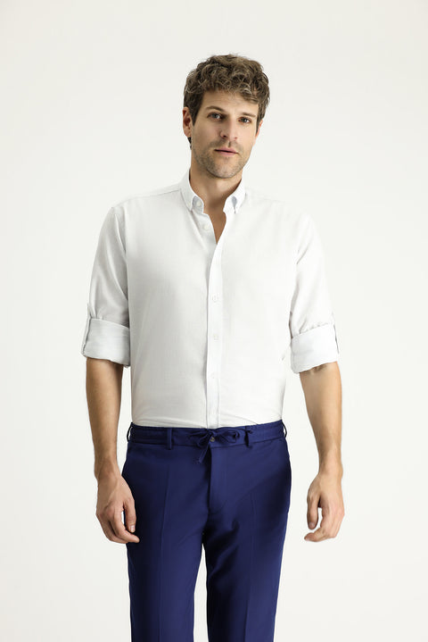Blue Long Sleeve Regular Fit Patterned Sporty Cotton Button-Down Collar Shirt