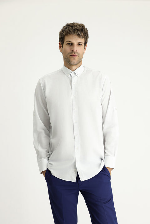 Blue Long Sleeve Regular Fit Patterned Sporty Cotton Button-Down Collar Shirt