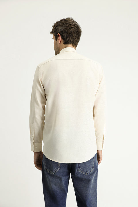 Yellow Long Sleeve Regular Fit Patterned Sporty Cotton Button-Down Collar Shirt