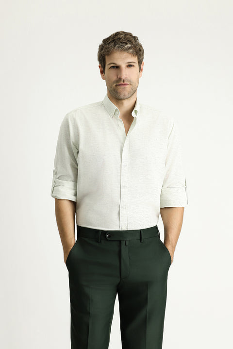 Light Green Long Sleeve Regular Fit Patterned Sporty Cotton Button-Down Collar Shirt