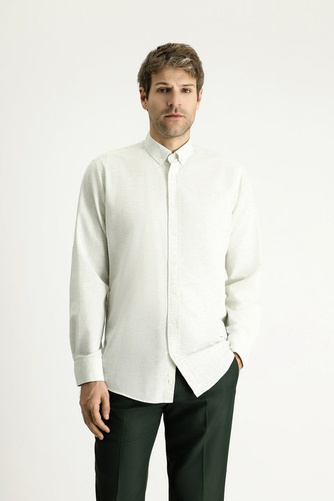 Light Green Long Sleeve Regular Fit Patterned Sporty Cotton Button-Down Collar Shirt