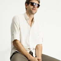 Light Mink Long Sleeve Regular Fit Patterned Sporty Cotton Button-Down Collar Shirt