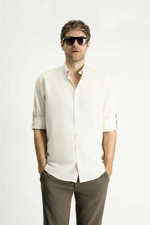 Light Mink Long Sleeve Regular Fit Patterned Sporty Cotton Button-Down Collar Shirt