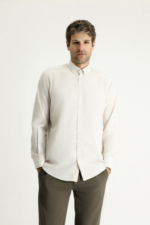 Light Mink Long Sleeve Regular Fit Patterned Sporty Cotton Button-Down Collar Shirt