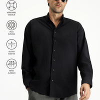 Black Techno-Line Long Sleeve Regular Fit Lycra Button-Down Shirt