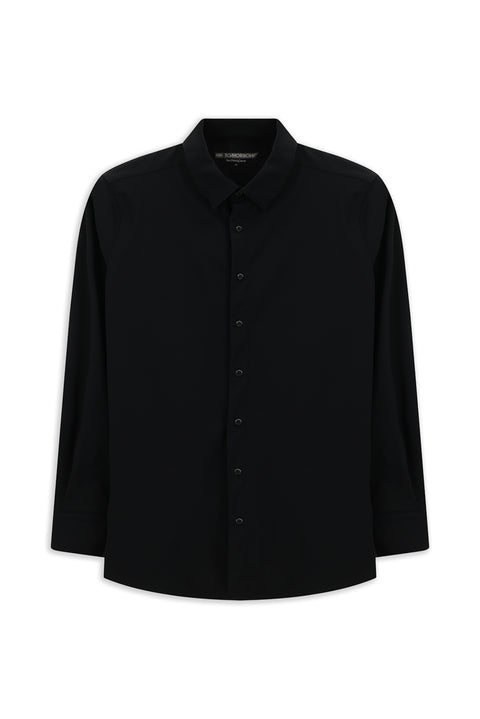 Black Techno-Line Long Sleeve Regular Fit Lycra Button-Down Shirt