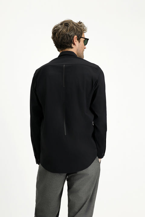 Black Techno-Line Long Sleeve Regular Fit Lycra Button-Down Shirt