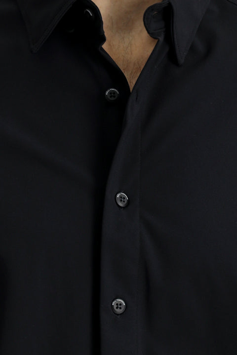 Black Techno-Line Long Sleeve Regular Fit Lycra Button-Down Shirt