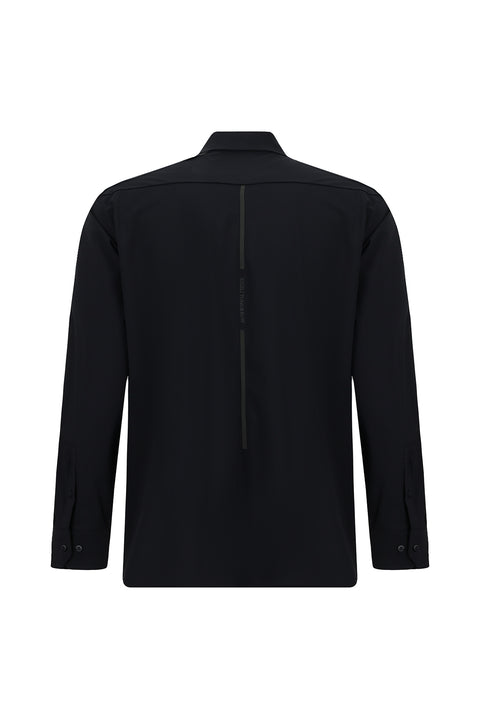 Dark Navy Techno-Line Long Sleeve Regular Fit Lycra Button-Down Shirt