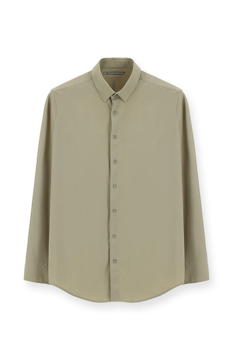 Light Beige Techno-Line Long Sleeve Regular Fit Lycra Button-Down Shirt