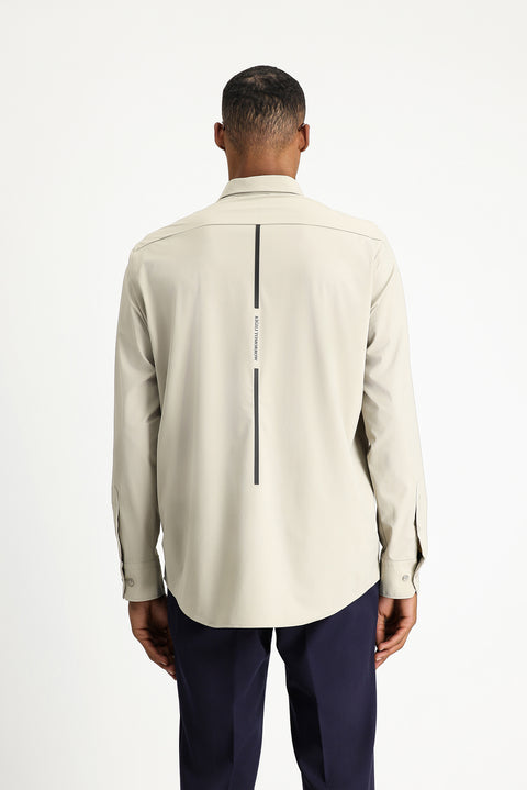 Light Beige Techno-Line Long Sleeve Regular Fit Lycra Button-Down Shirt