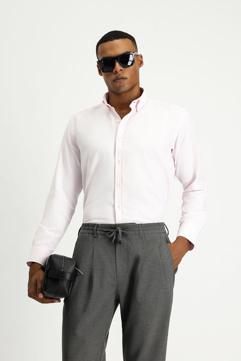 Dusty Pink Long Sleeve Regular Fit Oxford Cotton Easy-Iron Shirt