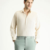 Light Beige Long Sleeve Regular Fit Patterned Linen Blend Sport Cotton Shirt