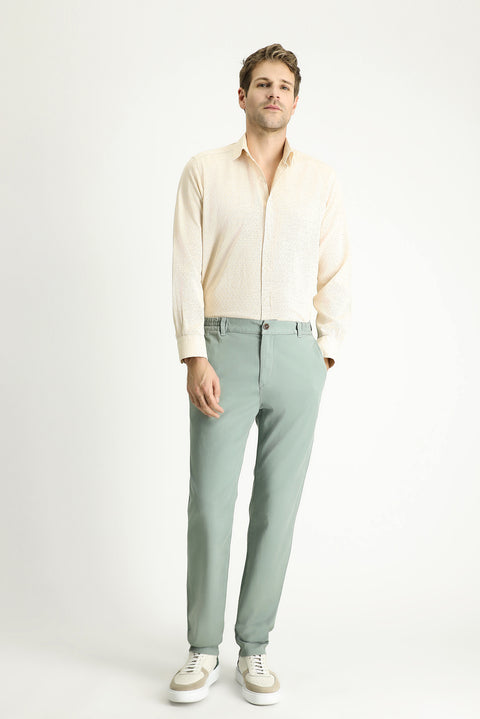 Light Beige Long Sleeve Regular Fit Patterned Linen Blend Sport Cotton Shirt