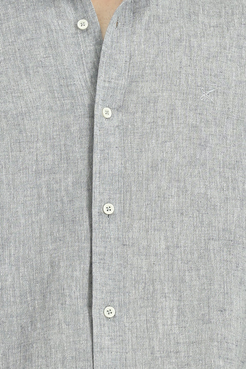 Light Navy Blue Long Sleeve Regular Fit Sport Button-Down Collar Cotton Linen Shantuk Shirt