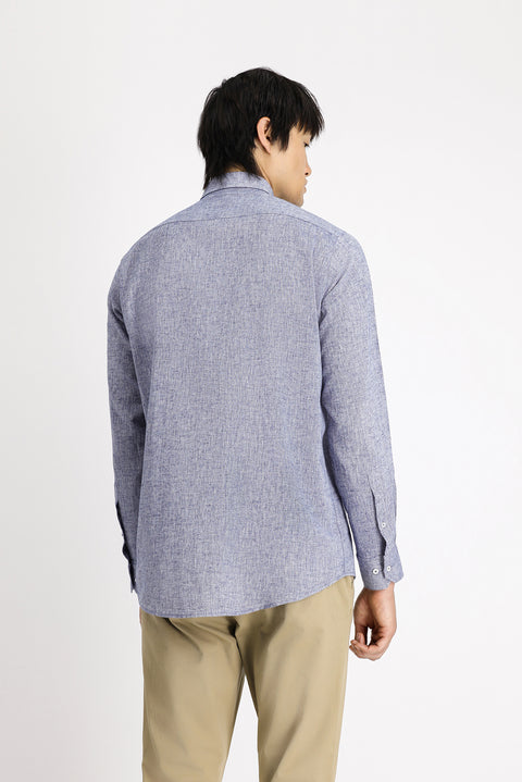 Dark Navy Long Sleeve Regular Fit Sport Button-Down Collar Cotton Linen Shantuk Shirt