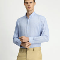 Sky Blue Long Sleeve Regular Fit Sport Button-Down Collar Cotton Linen Shantuk Shirt
