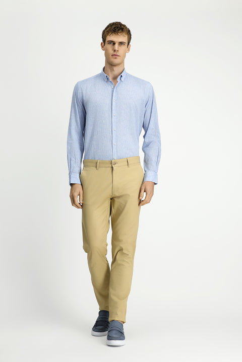 Sky Blue Long Sleeve Regular Fit Sport Button-Down Collar Cotton Linen Shantuk Shirt