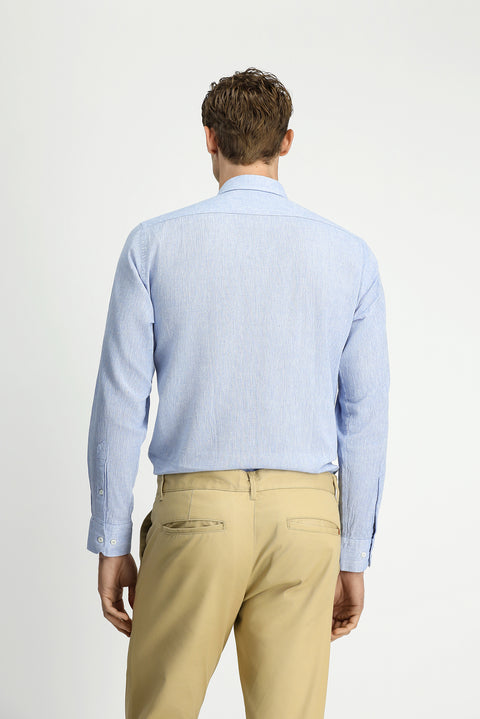 Sky Blue Long Sleeve Regular Fit Sport Button-Down Collar Cotton Linen Shantuk Shirt