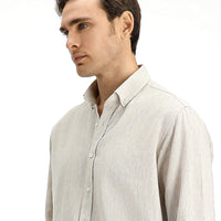 Medium Beige Long Sleeve Regular Fit Sport Button-Down Collar Cotton Linen Shantuk Shirt