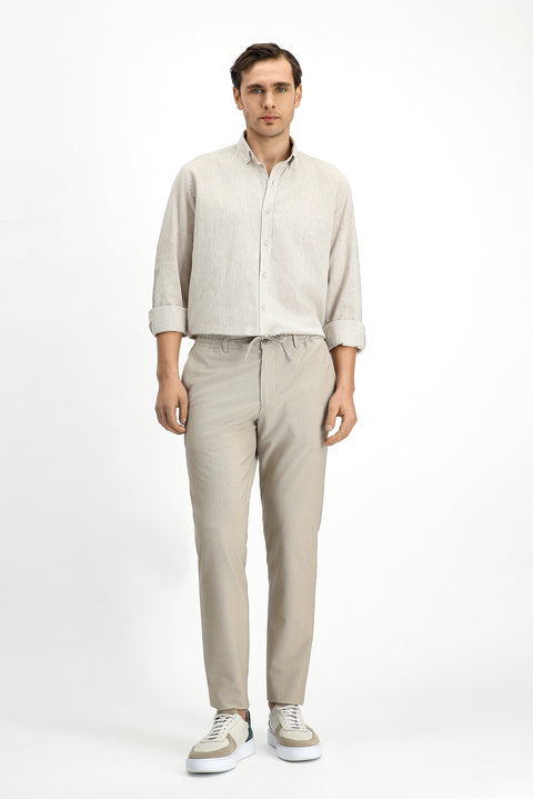 Medium Beige Long Sleeve Regular Fit Sport Button-Down Collar Cotton Linen Shantuk Shirt