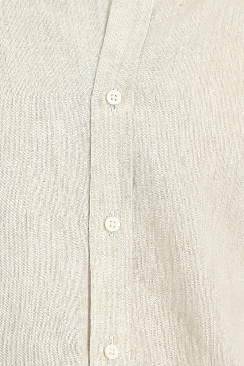 Medium Beige Long Sleeve Regular Fit Sport Button-Down Collar Cotton Linen Shantuk Shirt