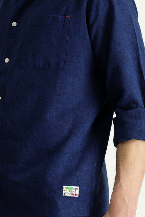 Dark Navy Long Sleeve Regular Fit Sport Linen Blend Button-Down Shirt