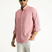 Light Red Long Sleeve Regular Fit Sport Linen Blend Button-Down Shirt