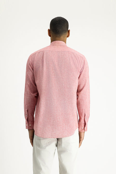 Light Red Long Sleeve Regular Fit Sport Linen Blend Button-Down Shirt