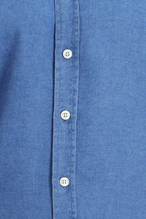 Medium Navy Long Sleeve Regular Fit Sport Button-Down Collar Denim Look Lyocell Shirt