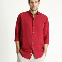 Dark Red Long Sleeve Regular Fit Sport Cotton Shirt