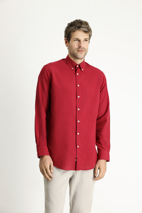 Dark Red Long Sleeve Regular Fit Sport Cotton Shirt
