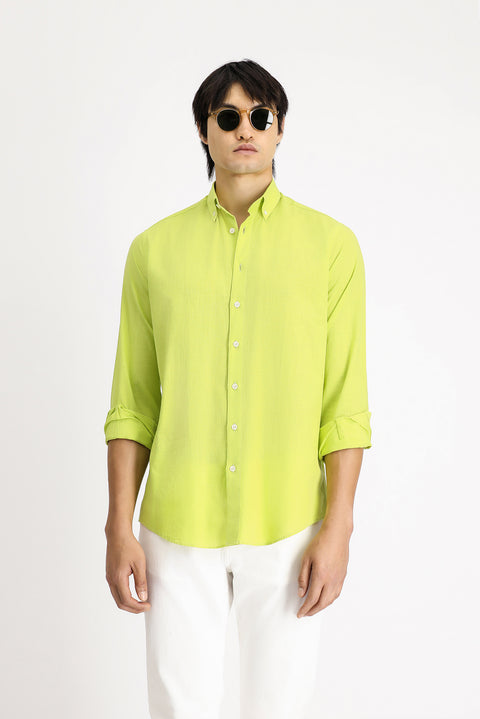 Pistachio Green Long Sleeve Regular Fit Cotton Sport Shirt