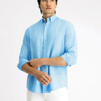 Medium Turquoise Long Sleeve Regular Fit Sport Cotton Shirt