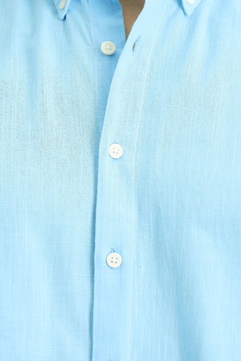 Medium Turquoise Long Sleeve Regular Fit Sport Cotton Shirt