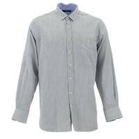 Navy and White Long Sleeve Regular Fit Striped Cotton Shirt