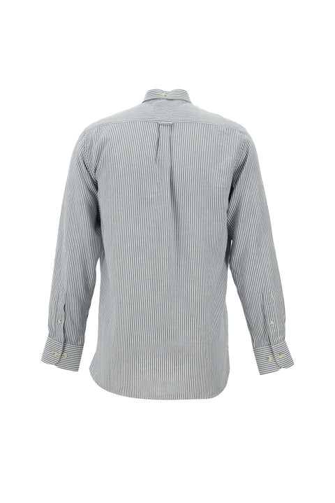 Navy and White Long Sleeve Regular Fit Striped Cotton Shirt