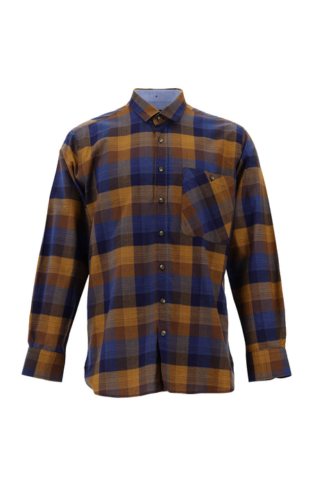 Light Brown Long Sleeve Regular Fit Plaid Shirt