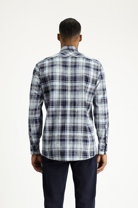 Indigo Long Sleeve Regular Fit Plaid Cotton Button-Down Shirt