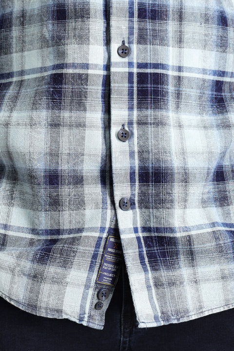 Indigo Long Sleeve Regular Fit Plaid Cotton Button-Down Shirt