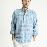Light Turquoise Long Sleeve Regular Fit Plaid Sport Cotton Shirt