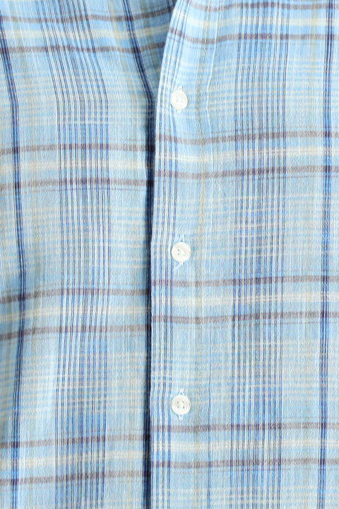 Light Turquoise Long Sleeve Regular Fit Plaid Sport Cotton Shirt