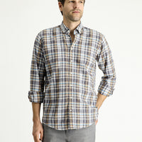 Light Anthracite Long Sleeve Regular Fit Plaid Sport Cotton Shirt